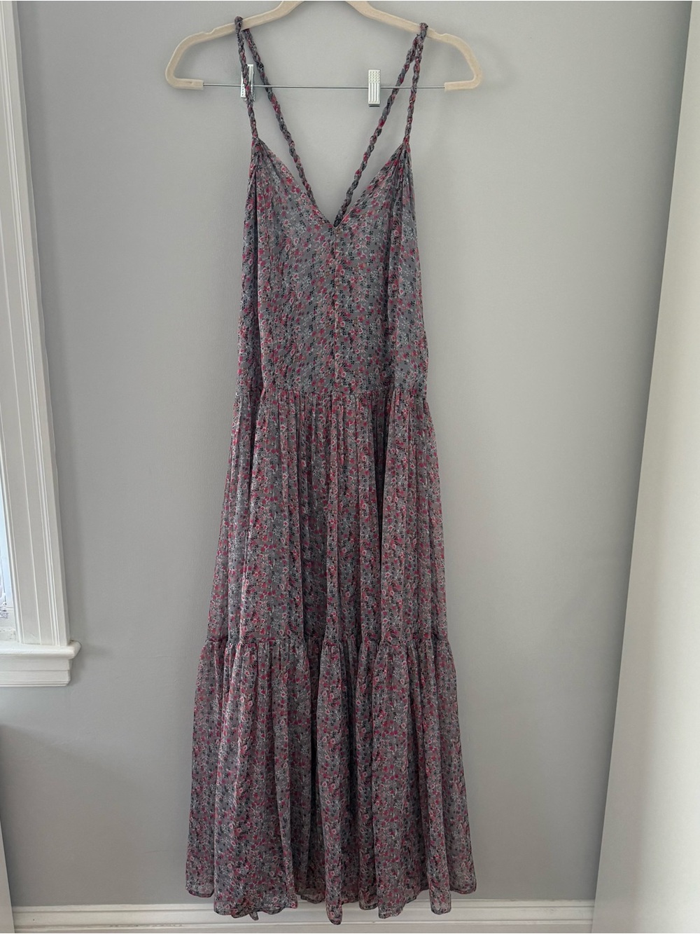 Astr Printed Lavender-Pink Floral V-Neck Tiered Maxi Dress - Picture 4 of 11